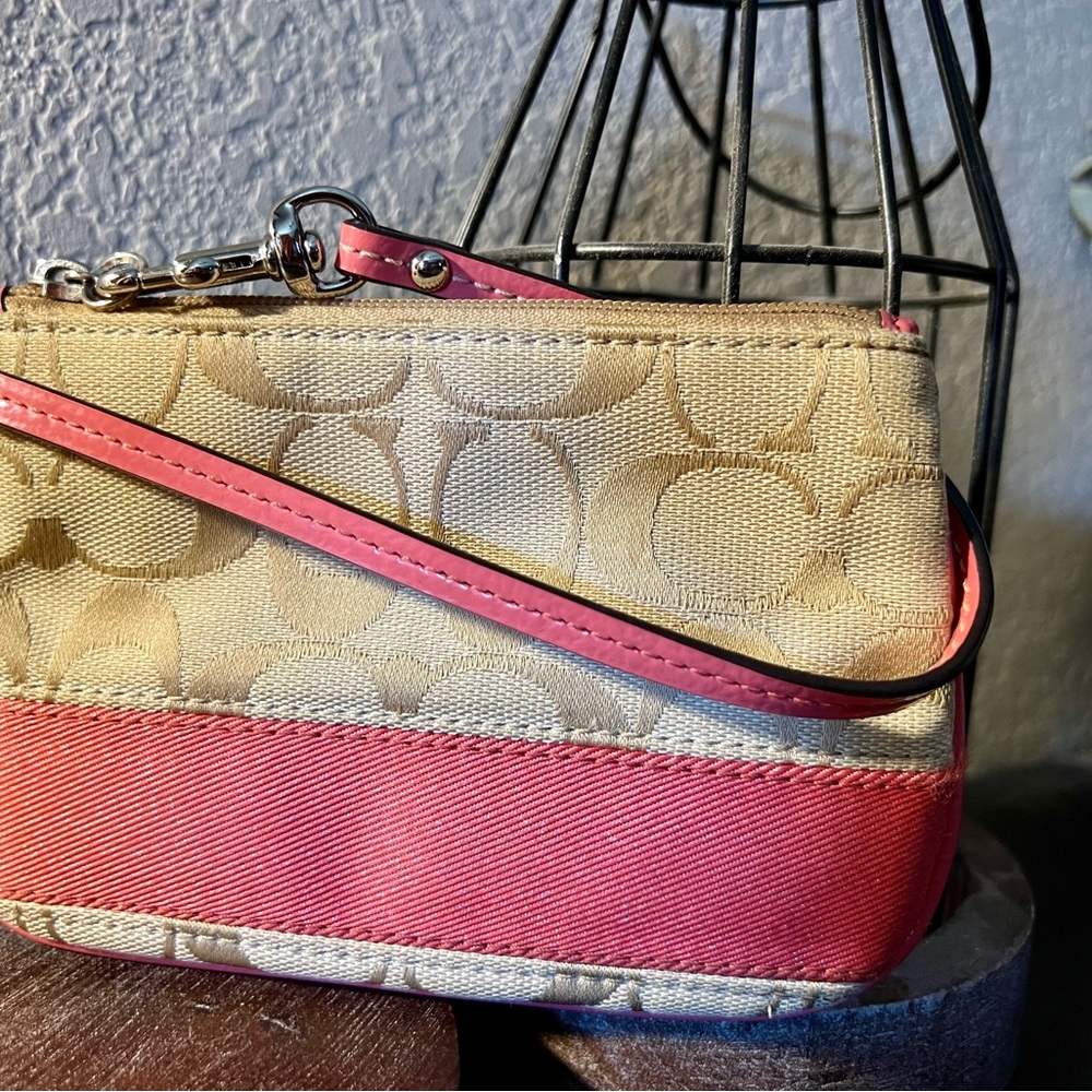 Coach Coral and Tan Wristlet